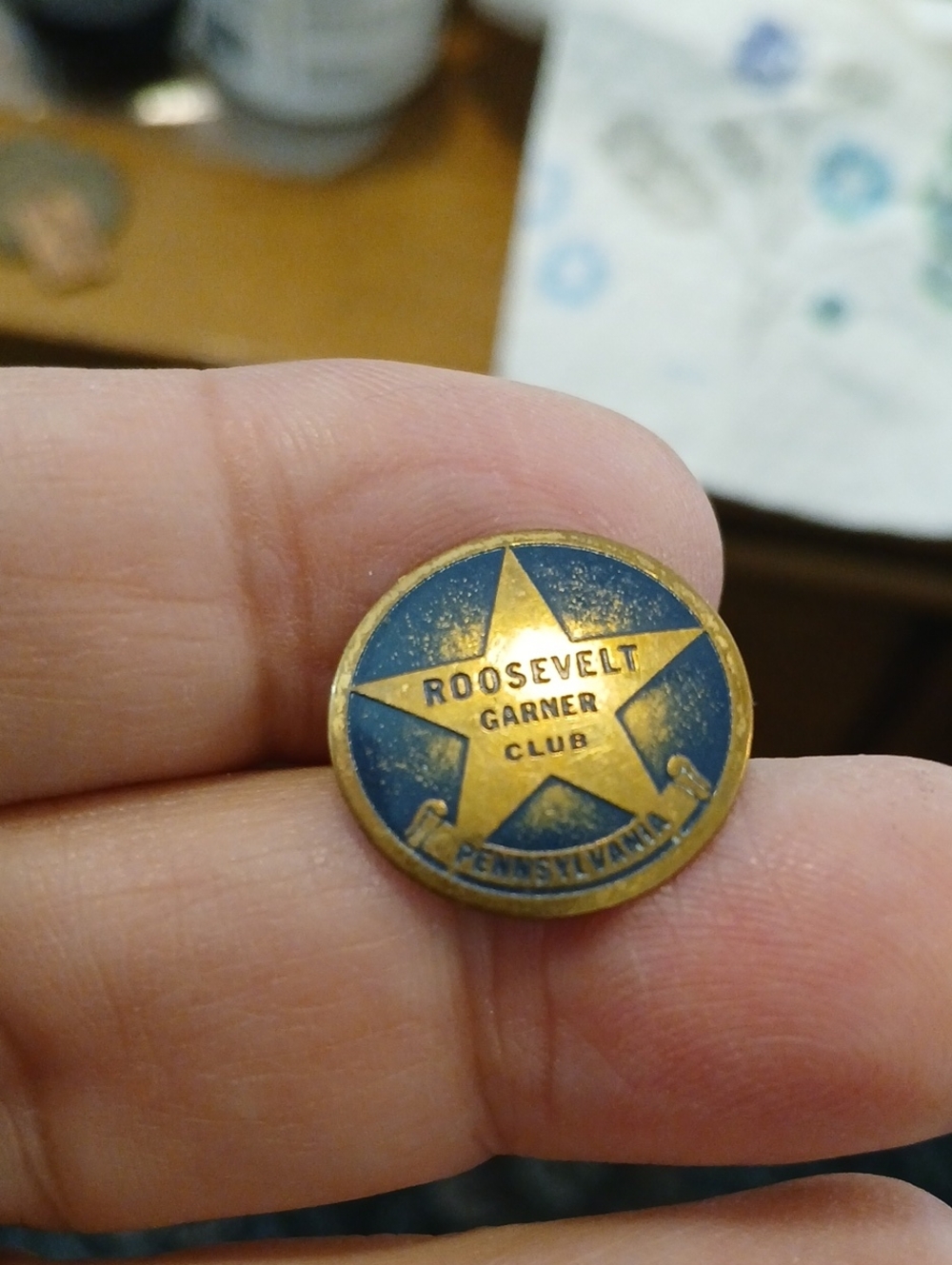 Roosevelt Garner Club Vintage Pin - Blue & Gold Star
